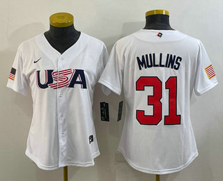 Womens USA Baseball #31 Cedric Mullins 2023 White World Classic Stitched Jersey